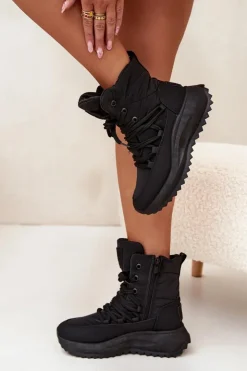 Hot Big Star Shoes Śniegowce Damskie Na Zamek Big Star SS274059 Czarne Czarny