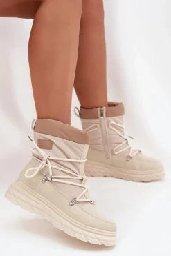 Lee Cooper Śniegowce Damskie Na Zamek LCJ-25-44-3931 Beżowe Beżowy