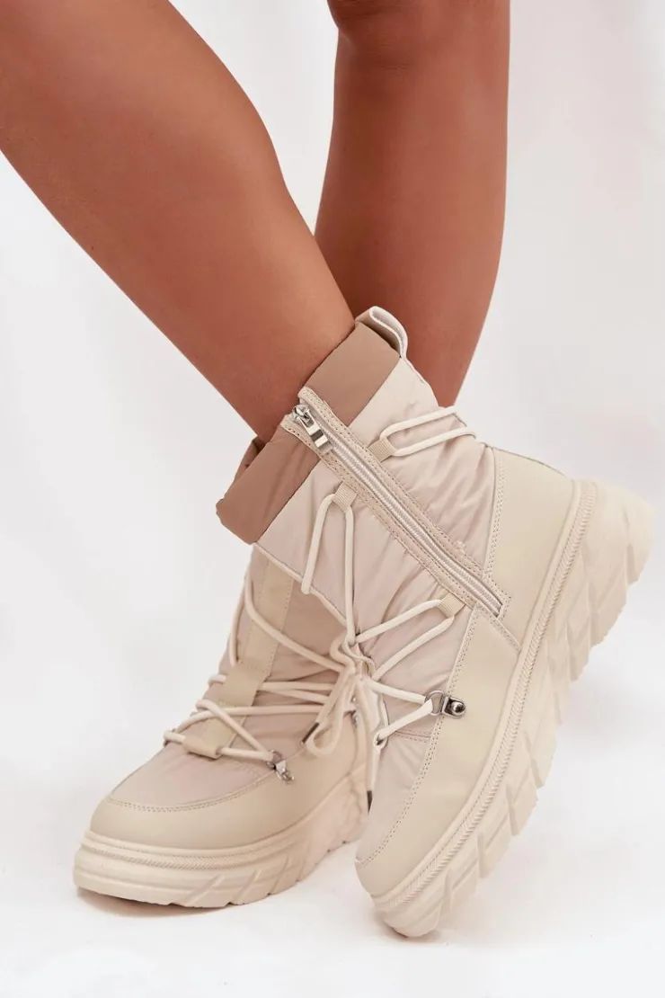 Lee Cooper Śniegowce Damskie Na Zamek LCJ-25-44-3931 Beżowe Beżowy