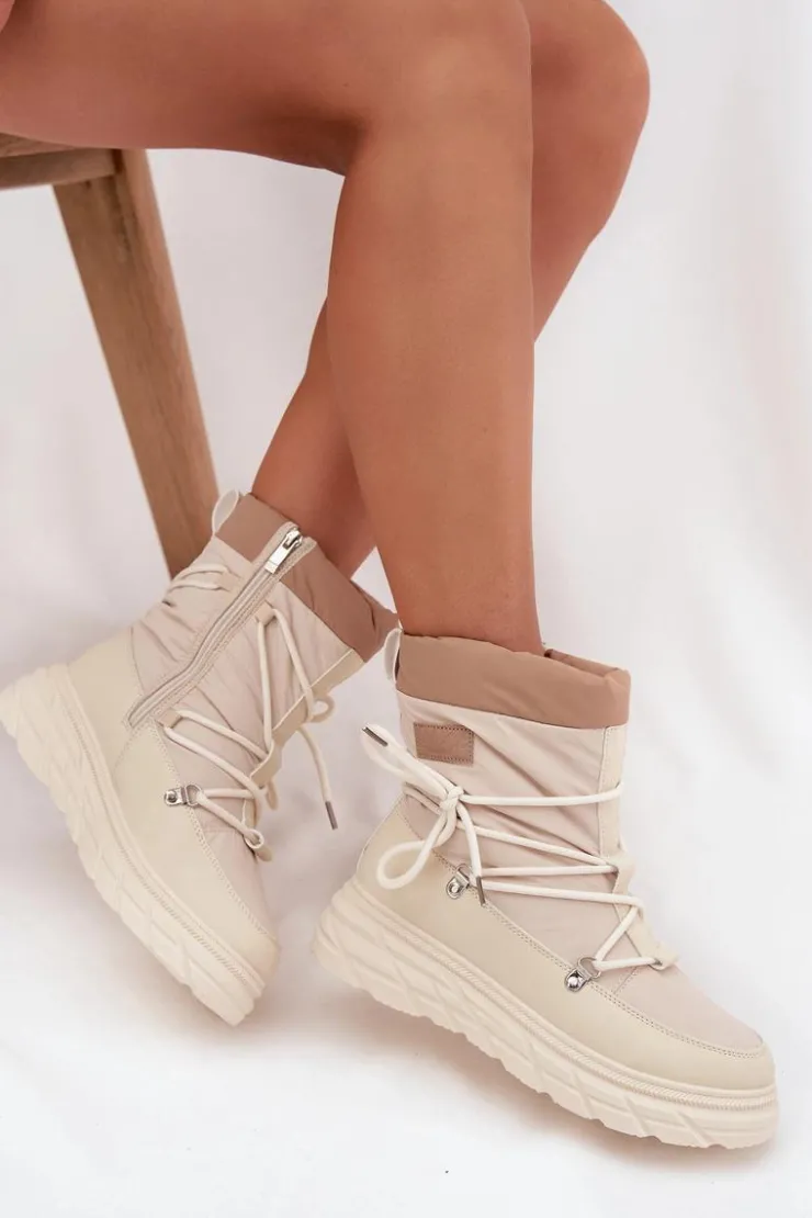 Lee Cooper Śniegowce Damskie Na Zamek LCJ-25-44-3931 Beżowe Beżowy