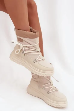 Lee Cooper Śniegowce Damskie Na Zamek LCJ-25-44-3931 Beżowe Beżowy