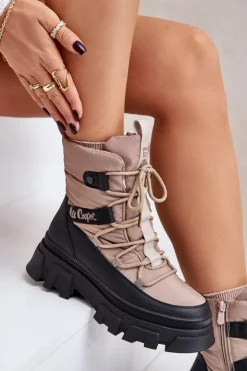 Damskie Lee Cooper Śniegowce Damskie Na Zamek LCJ-24-47-3143 Beżowe