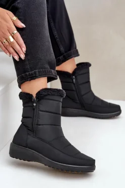 Damskie Evento Śniegowce Damskie Na Zamek Z Futerkiem Czarne Fiorittia