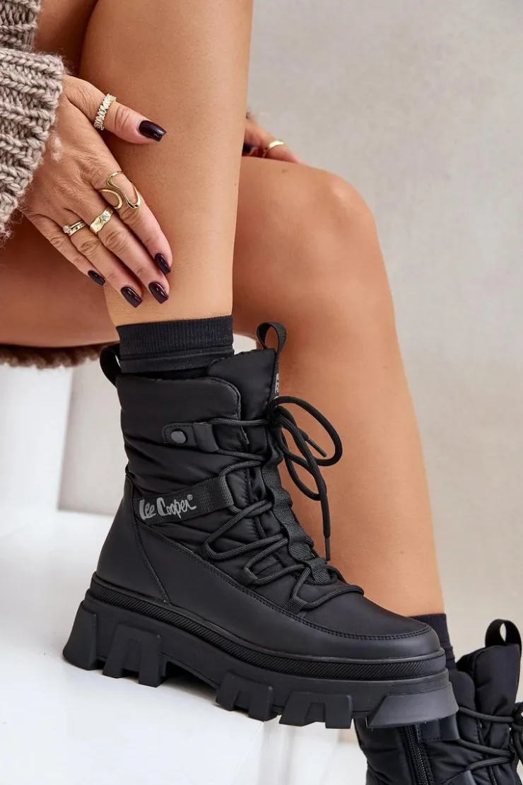 Hot Lee Cooper Śniegowce Damskie Na Zamek LCJ-24-47-3144 Czarne Czarny