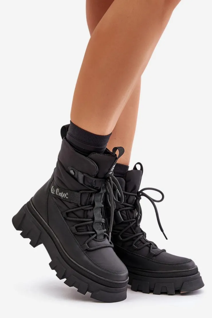 Hot Lee Cooper Śniegowce Damskie Na Zamek LCJ-24-47-3144 Czarne Czarny