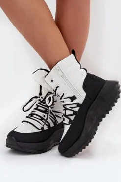 Big Star Shoes Śniegowce Damskie*Śniegowce Damskie Na Zamek Big Star SS274060 Biało-Czarne Biały