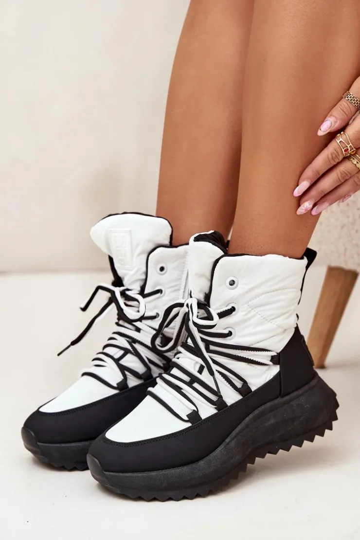 Big Star Shoes Śniegowce Damskie*Śniegowce Damskie Na Zamek Big Star SS274060 Biało-Czarne Biały