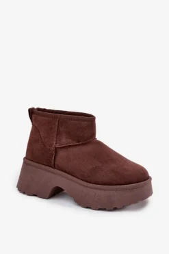 Online Boto Śniegowce Damskie Niskie Wsuwane Ocieplane Futerkiem Brązowe Mavelle Brązowy