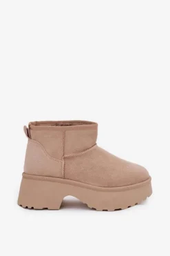 Damskie Boto Śniegowce Damskie Niskie Wsuwane Ocieplane Futerkiem Khaki Mavelle