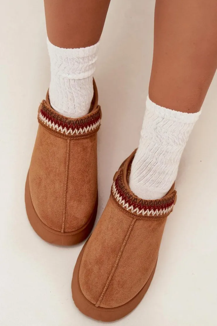 Damskie Boto Śniegowce Damskie Niskie Z Ruchomym Paskiem I Haftem Na Platformie Camel Lyrisse