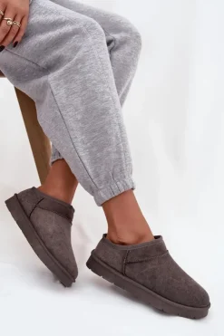 Damskie Boto Śniegowce Damskie Ocieplane Futerkiem Ciemnoszare Serenne