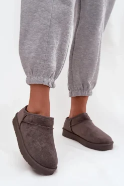 Damskie Boto Śniegowce Damskie Ocieplane Futerkiem Ciemnoszare Serenne