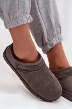 Damskie Boto Śniegowce Damskie Ocieplane Futerkiem Ciemnoszare Serenne