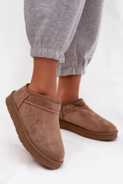 Outlet Boto Śniegowce Damskie Ocieplane Futerkiem Brązowe Serenne Brązowy