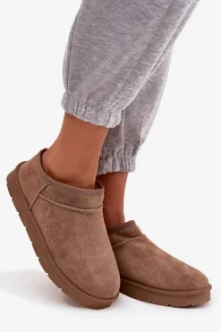 Outlet Boto Śniegowce Damskie Ocieplane Futerkiem Brązowe Serenne Brązowy
