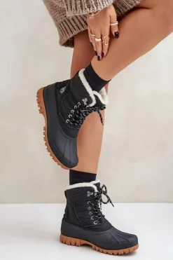 Damskie Lee Cooper Śniegowce Damskie Sznurowane Z Futerkiem LCJ-24-44-2868 Czarne