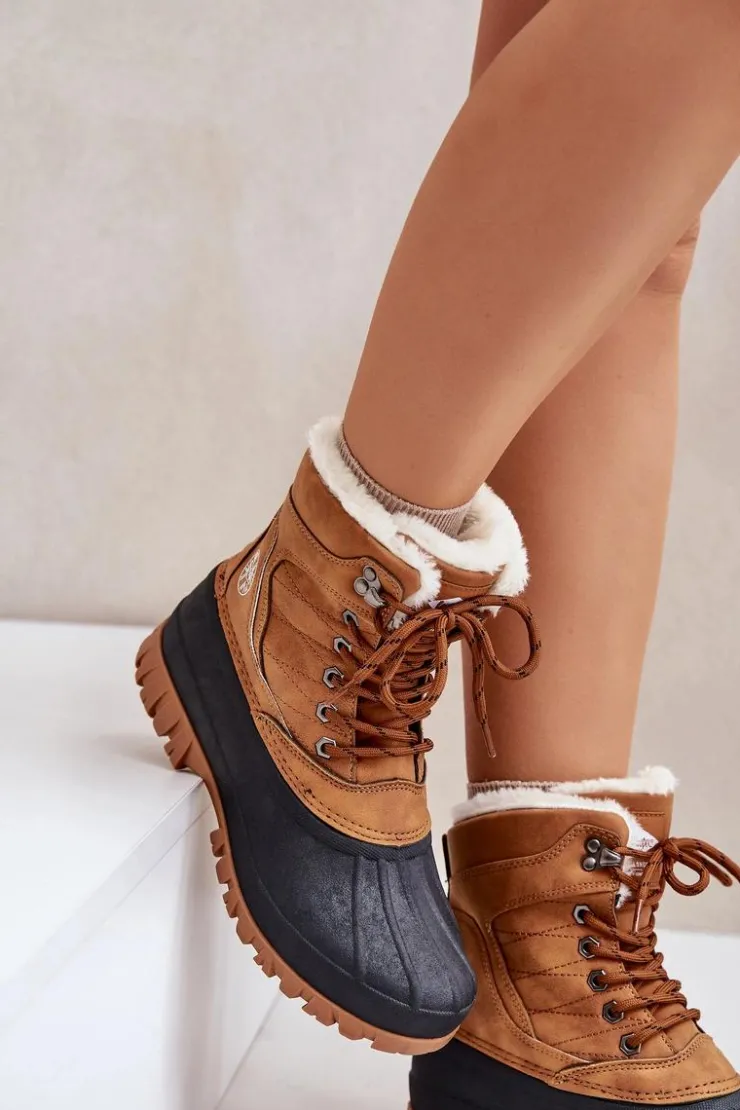 Lee Cooper Śniegowce Damskie|Damskie Trapery*Śniegowce Damskie Sznurowane Z Futerkiem LCJ-24-44-2869 Camel