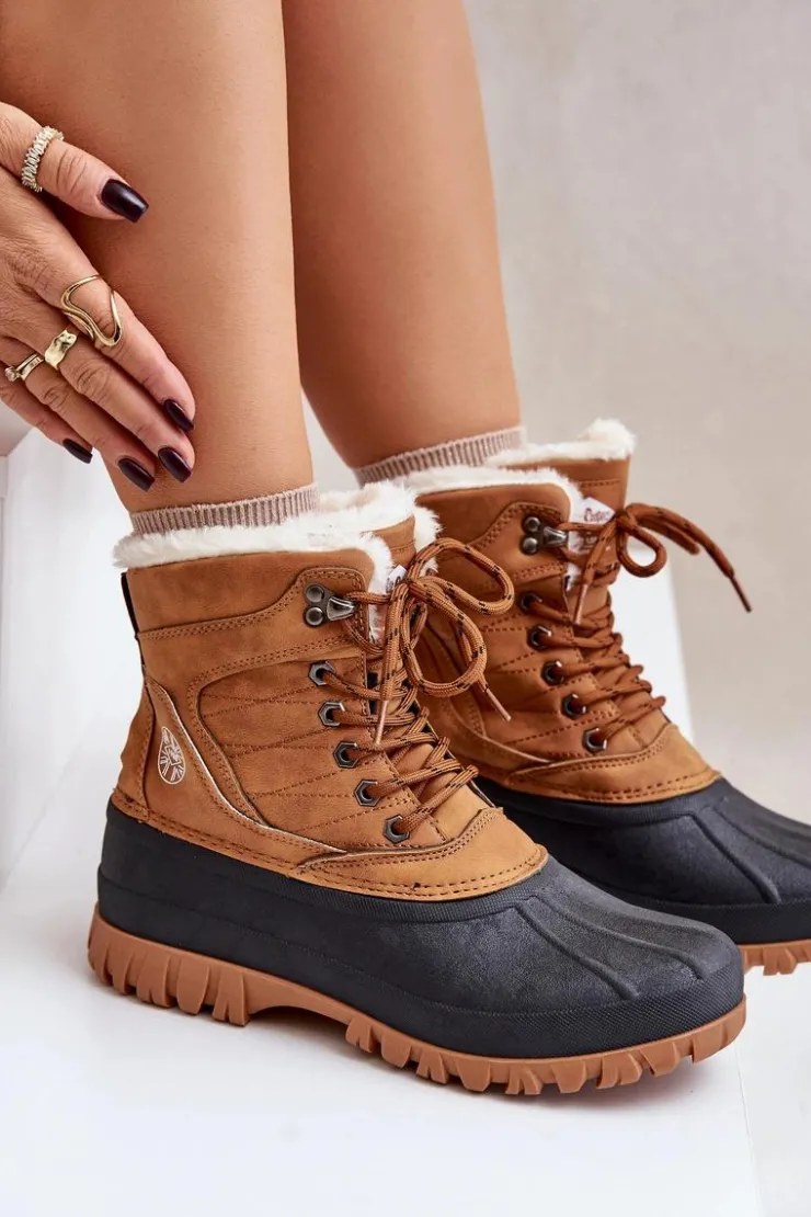 Lee Cooper Śniegowce Damskie|Damskie Trapery*Śniegowce Damskie Sznurowane Z Futerkiem LCJ-24-44-2869 Camel