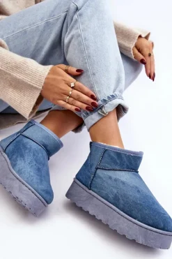 Hot Boto Śniegowce Damskie Z Brokatem Na Platformie Niebieskie Margella