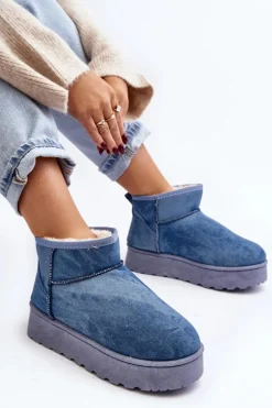 Hot Boto Śniegowce Damskie Z Brokatem Na Platformie Niebieskie Margella