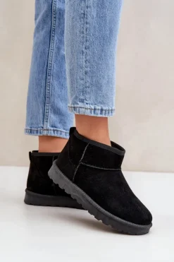 Boto Śniegowce Damskie*Śniegowce Damskie Z Eko Zamszu Czarne Noliri