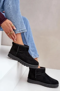 Boto Śniegowce Damskie*Śniegowce Damskie Z Eko Zamszu Czarne Noliri