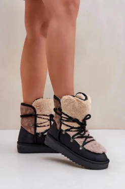 Discount D.Franklin Śniegowce Damskie Z Futerkiem DFSH370012 Czarne Czarny