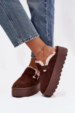 Damskie Boto Śniegowce Damskie Z Futerkiem I Klamrą Na Platformie Czekoladowe Jessina