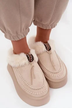 Damskie Boto Śniegowce Damskie Z Futerkiem Na Platformie Beżowe Rosmira