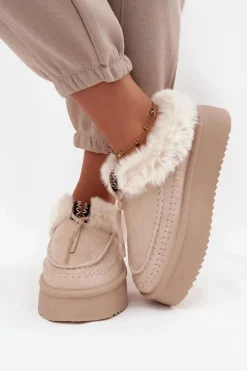 Damskie Boto Śniegowce Damskie Z Futerkiem Na Platformie Beżowe Rosmira