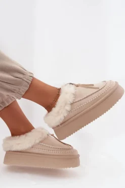 Damskie Boto Śniegowce Damskie Z Futerkiem Na Platformie Beżowe Rosmira