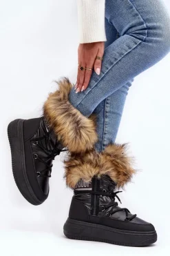 Damskie Evento Śniegowce Damskie Z Futerkiem Na Platformie Czarne Nabilla