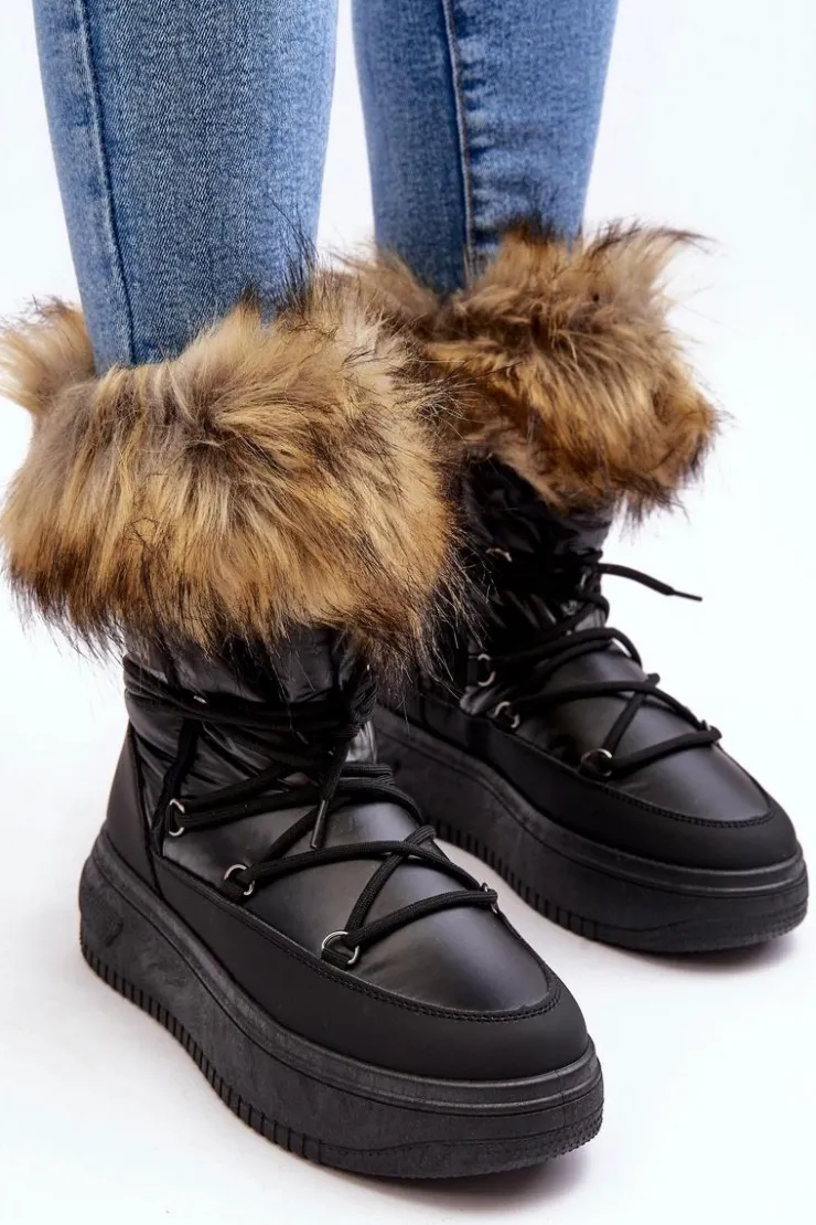 Damskie Evento Śniegowce Damskie Z Futerkiem Na Platformie Czarne Nabilla