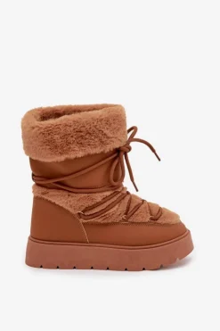 Damskie Boto Śniegowce Damskie Z Futerkiem I Wiązaniem Na Platformie Camel Marinna