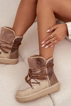 Hot D.Franklin Śniegowce Damskie Z Futerkiem DFSH370012 Beżowe Beżowy