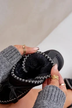 Boto Śniegowce Damskie*Śniegowce Damskie Z Haftem Na Platformie Czarne Naleris Czarny