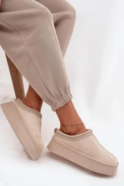 Boto Śniegowce Damskie*Śniegowce Damskie Z Haftem Jasnobeżowe Pristina