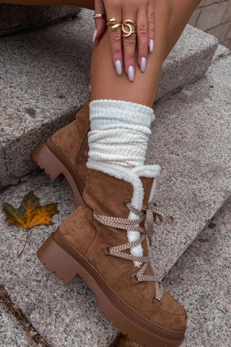 Boto Śniegowce Damskie*Śniegowce Damskie Z Kożuszkiem Camel Irmara Brązowy