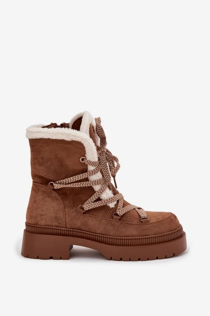 Boto Śniegowce Damskie*Śniegowce Damskie Z Kożuszkiem Camel Irmara Brązowy