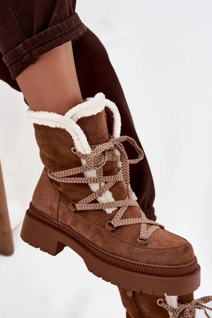 Boto Śniegowce Damskie*Śniegowce Damskie Z Kożuszkiem Camel Irmara Brązowy