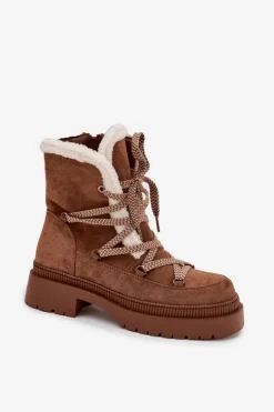 Boto Śniegowce Damskie*Śniegowce Damskie Z Kożuszkiem Camel Irmara Brązowy