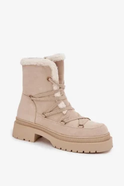 Damskie Boto Śniegowce Damskie Z Kożuszkiem Beżowe Irmara