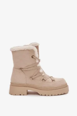 Damskie Boto Śniegowce Damskie Z Kożuszkiem Beżowe Irmara