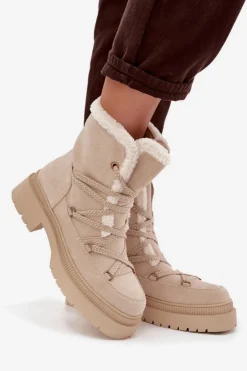 Damskie Boto Śniegowce Damskie Z Kożuszkiem Beżowe Irmara