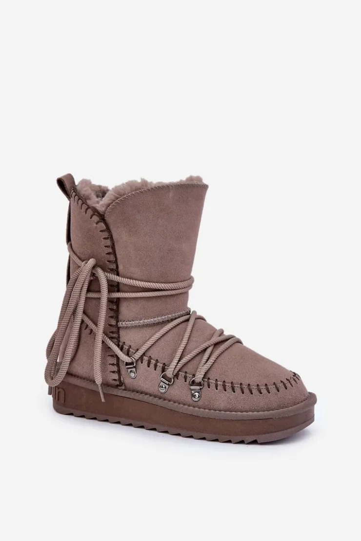 New D.Franklin Śniegowce Damskie Z Naturalnego Zamszu DFSH375004 Taupe