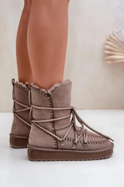 New D.Franklin Śniegowce Damskie Z Naturalnego Zamszu DFSH375004 Taupe