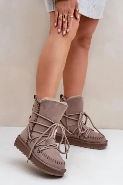 New D.Franklin Śniegowce Damskie Z Naturalnego Zamszu DFSH375004 Taupe