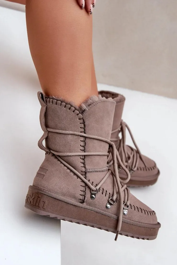 New D.Franklin Śniegowce Damskie Z Naturalnego Zamszu DFSH375004 Taupe