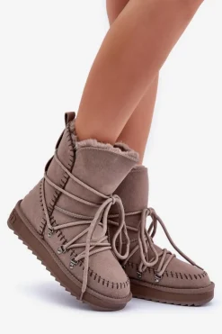 New D.Franklin Śniegowce Damskie Z Naturalnego Zamszu DFSH375004 Taupe