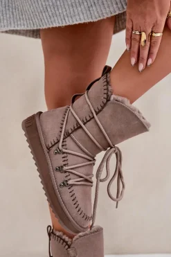 New D.Franklin Śniegowce Damskie Z Naturalnego Zamszu DFSH375004 Taupe